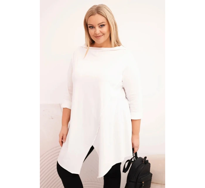 Dámská bavlněná blůza Plus Size asymetrická s ohrnovacími rukávy bílá Dámská bavlněná blůza Plus Size asymetrická s ohrnovacími rukávy bílá