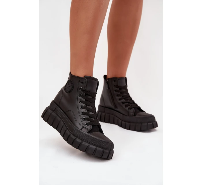 Zateplené Vysoké Tenisky Dámské Na Platformě S Zipem Černé model 21705267 - Boto Zateplené Vysoké Tenisky Dámské Na Platformě S Zipem Černé model 21705267 - Boto