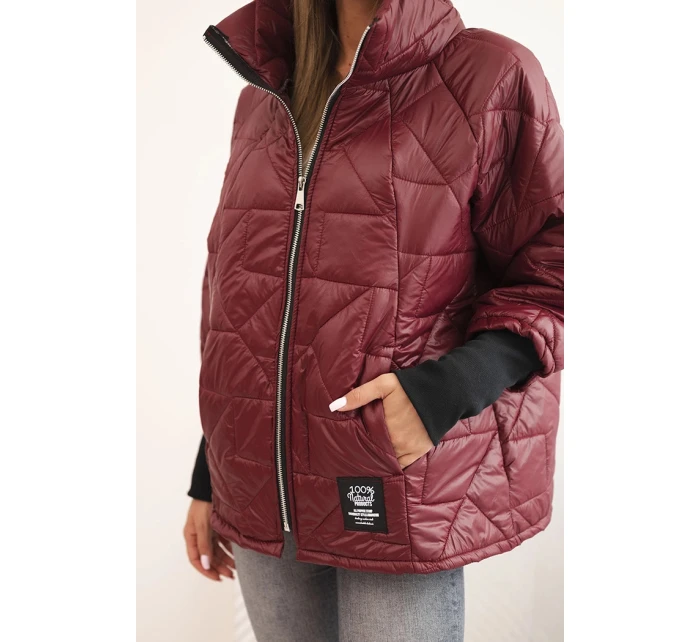 Dámská prošívaná bunda s krátkým střihem a stojáčkem bordová