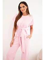 Dámský komplet z  materiálu s halenkou s krátkým rukávem a širokými nohavicemi bonbónově růžová model 22048833 - K-Fashion