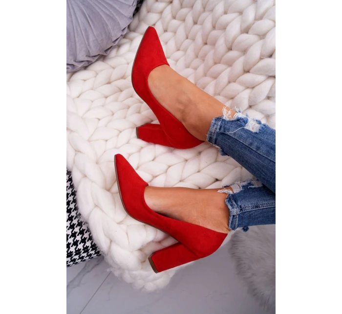 Dámské semišové lodičky na podpatku červené Florena Dámské semišové lodičky na podpatku červené Florena