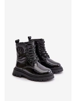 Lakované boty dívčí zateplené kožešinou na zip černé model 21672490 - Boto
