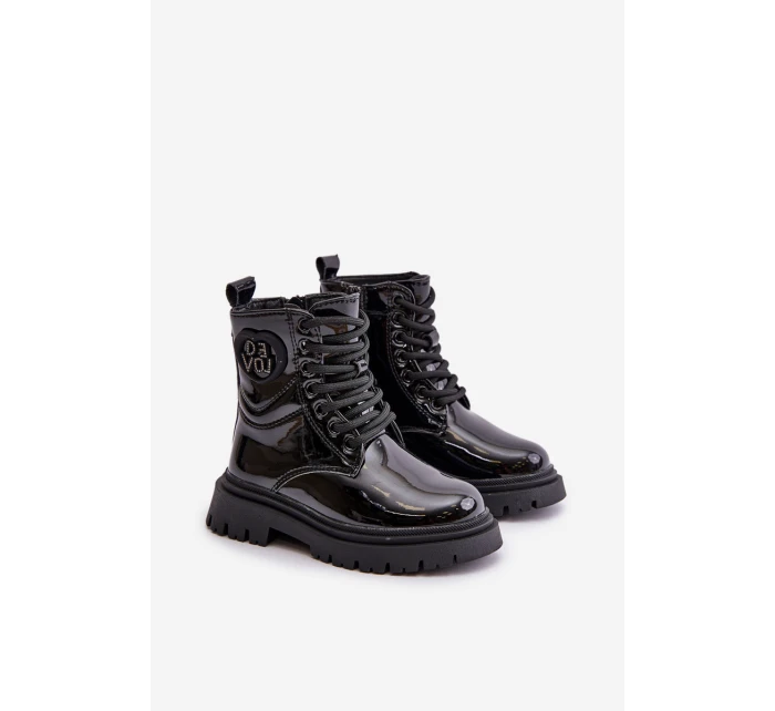 Lakované boty dívčí zateplené kožešinou na zip černé model 21672490 - Boto