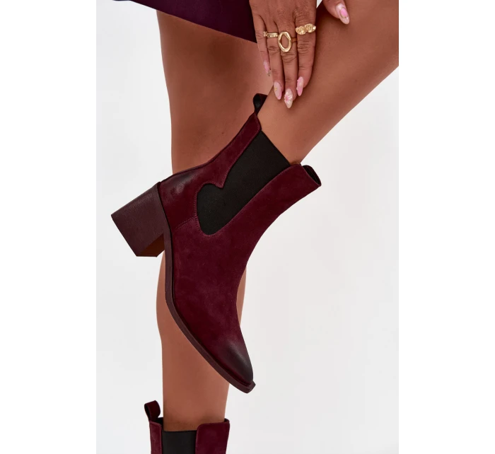 Kožené semišové dámské boty na podpatku vyhřívané Artiker 57C0048 bordó