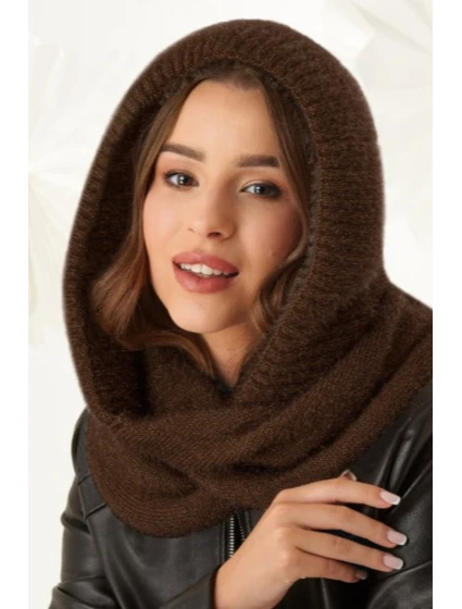 Dámská komínová šála s kapucí model 21911494 čokoládová - AJS