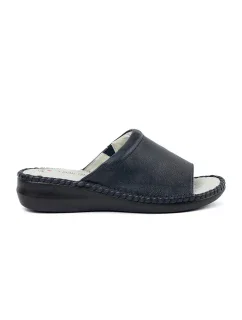 Trendy  nazouváky dámské tmavě modré na plochém podpatku