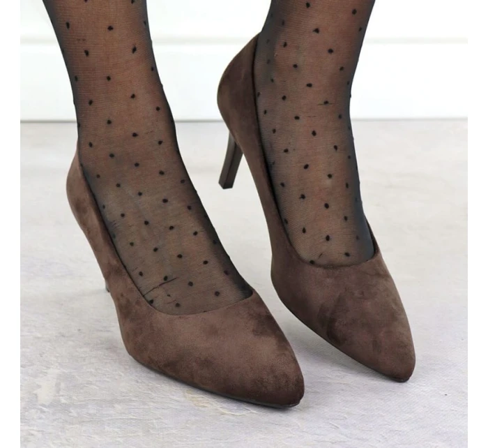 Dámské čokoládové semišové lodičky na jehlovém podpatku Sergio Leone 1336