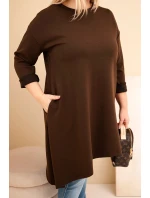 Dámská sukýnka Plus Size z viskózy s volným střihem a dlouhým rukávem hnědá Dámská sukýnka Plus Size z viskózy s volným střihem a dlouhým rukávem hnědá