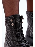Kůže Botky Workery Na Ploché Podpatku model 21634377 Černé - Goe