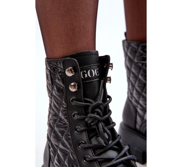 Kůže Botky Workery Na Ploché Podpatku model 21634377 Černé - Goe