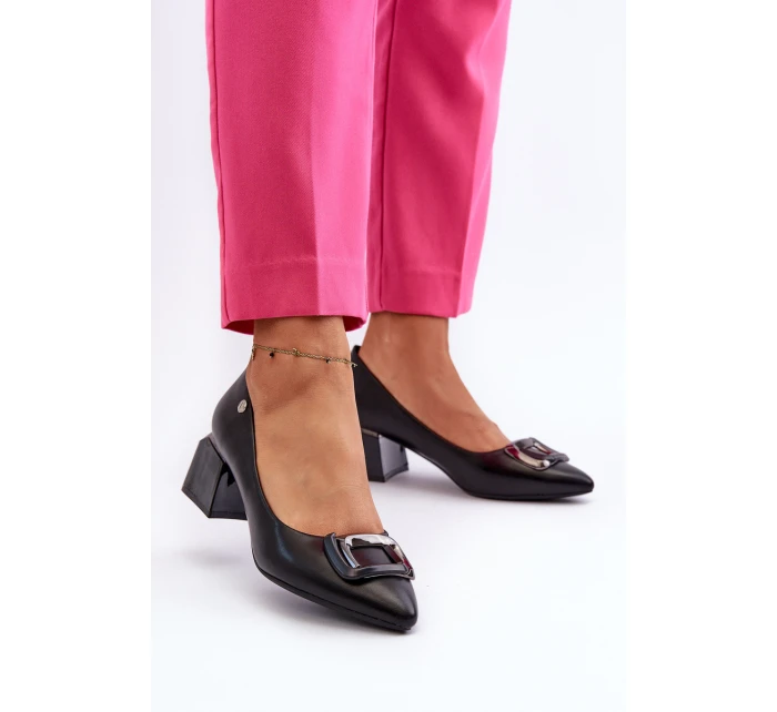 Lodičky Na Podpatku S S Ozdobou Z Černé model 21655391 - VINCEZA