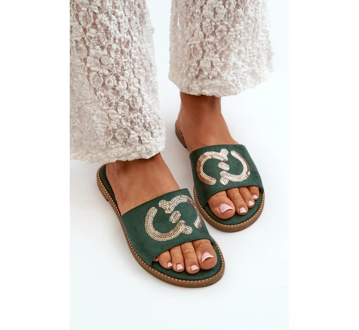 Dámské Ploché Žabky S Cekulemi S.Barski KV27-052 Zelené