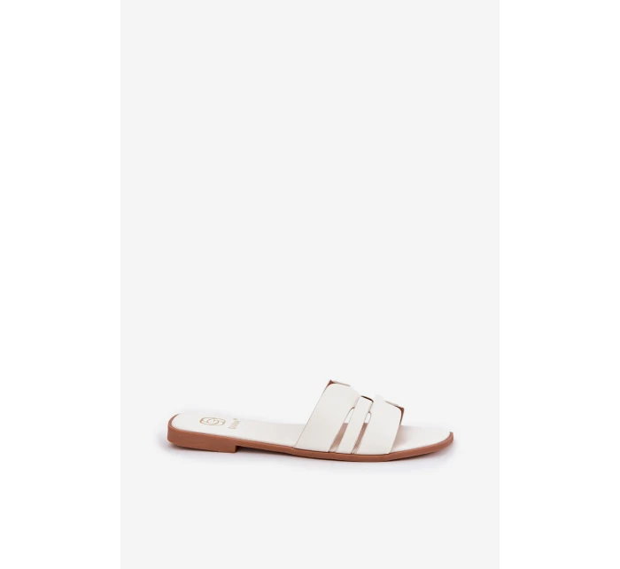 Dámské Pantofle Na Plochém Podpatku S Eko Kůže Bílé model 21688606 - Boto