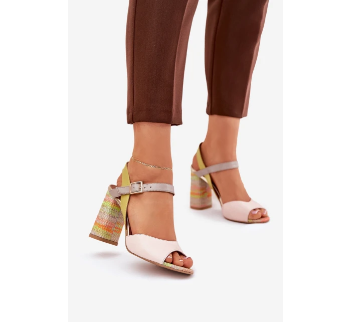 Kožené elegantní sandály na podpatku Laura Messi 2136 Multikolor