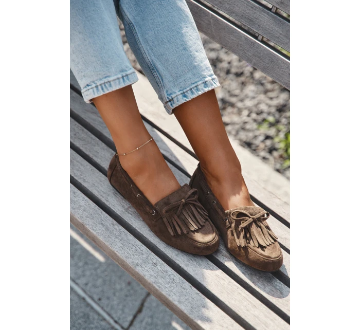 Dámské s třásněmi a mašlí tmavě zelené model 21709124 - Boto Dámské s třásněmi a mašlí tmavě zelené model 21709124 - Boto