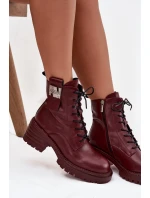 Kožené dámské workery na klíně s ozdobným detailem Artiker 57C0211 bordó