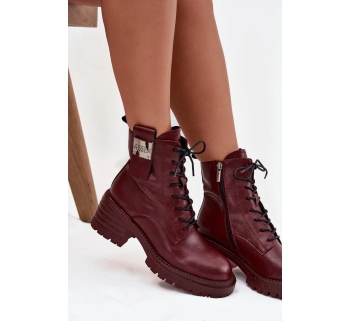 Kožené dámské workery na klíně s ozdobným detailem Artiker 57C0211 bordó