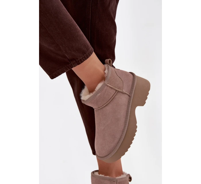 Dámské sněhule z přírodního semiše vyhřívané kožešinou Khaki Milora Dámské sněhule z přírodního semiše vyhřívané kožešinou Khaki Milora