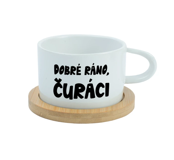 DOBRÉ RÁNO, ČURÁCI - bílý hrníček makronka 200 ml DOBRÉ RÁNO, ČURÁCI - bílý hrníček makronka 200 ml