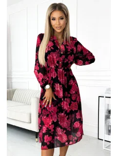 Černé dámské plisované midi šaty se vzorem  s a s dlouhými rukávy model 21486658 - numoco basic