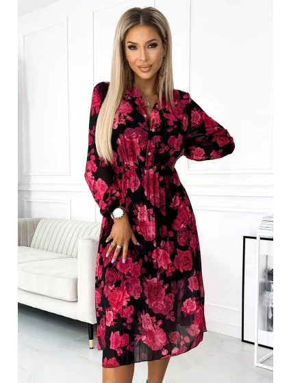 Černé dámské plisované midi šaty se vzorem  s a s dlouhými rukávy model 21486658 - numoco basic