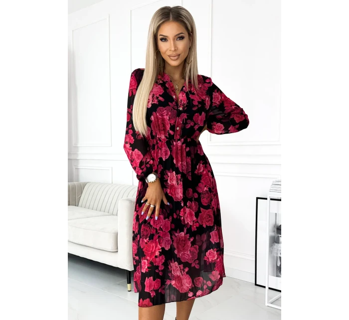 Černé dámské plisované midi šaty se vzorem  s a s dlouhými rukávy model 21486658 - numoco basic