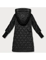 Černá prošívaná bunda s trapézovým střihem a s kapucí (T2-2290#-1)