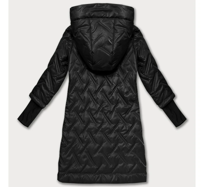 Černá prošívaná bunda s trapézovým střihem a s kapucí (T2-2290#-1)