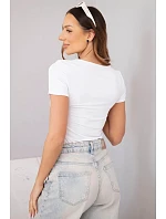 Dámská bambusová halenka s krátkým rukávem a širokým výstřihem basic bílá