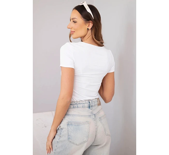 Dámská bambusová halenka s krátkým rukávem a širokým výstřihem basic bílá