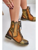 Dámské Kožené Boty Na Plochém Podpatku model 21677259 Žluté - Maciejka