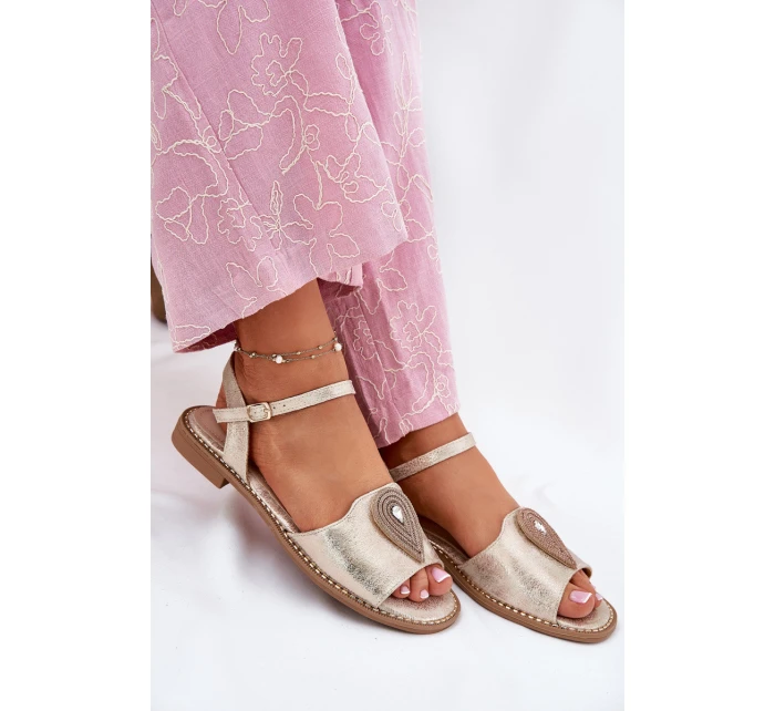 Dámské Sandály Na Plochém Podpatku S Ozdobou S.Barski KV51-098 Zlaté