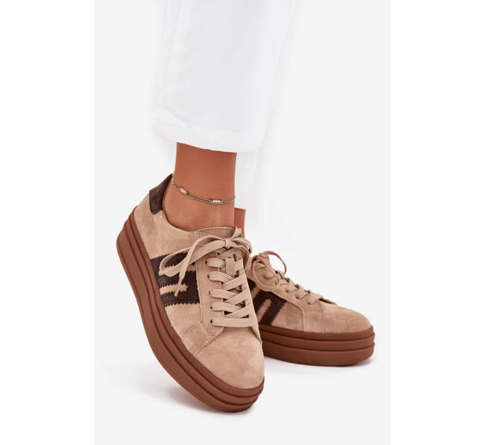 Dámské sneakersy na platformě z přírodní semiše béžové Eldira Dámské sneakersy na platformě z přírodní semiše béžové Eldira