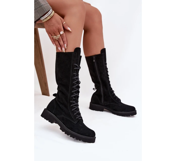 Semišové kotníkové boty se šněrováním do půli  Černé model 21707488 - Zazoo