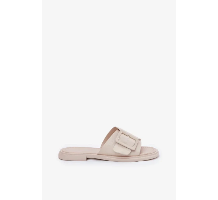 Dámské kožené pantofle s přezkou D&A – béžové Dámské kožené pantofle s přezkou D&A – béžové