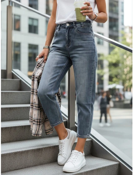 Jeansy damskie 7/8 mom fit z wysokim stanem niebieskie FashionStreet UY2905