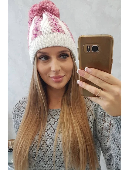 Dámská čepice s bambulí Rozalia světle model 18751643 - K-Fashion Dámská čepice s bambulí Rozalia světle model 18751643 - K-Fashion