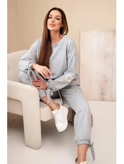 Dámský komplet z viskózy s mašlemi máslový šedý