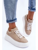 Dámské kožené sportovní boty na platformě Bežové Lemar model 21633508 - Boto Dámské kožené sportovní boty na platformě Bežové Lemar model 21633508 - Boto