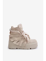 Kožené Dámské Tenisky Na Masivní Platformě Béžové CheBello 4561