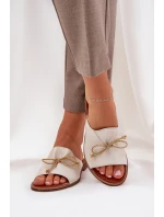 Kožené Ploché Elegantní Sandály S Mašlí Lewski Zlaté model 21684466 - Boto Kožené Ploché Elegantní Sandály S Mašlí Lewski Zlaté model 21684466 - Boto