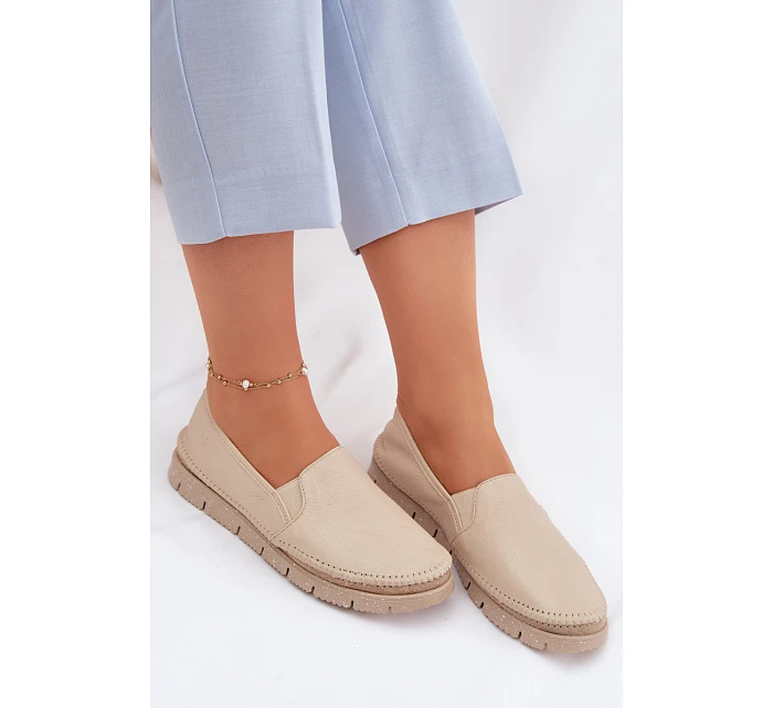 Dámské nazouvací kožené polobotky model 22100741 Béžové - Maciejka Dámské nazouvací kožené polobotky model 22100741 Béžové - Maciejka