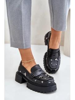 Kožené Polobotky Dámské S Ozdobami D&A Černé