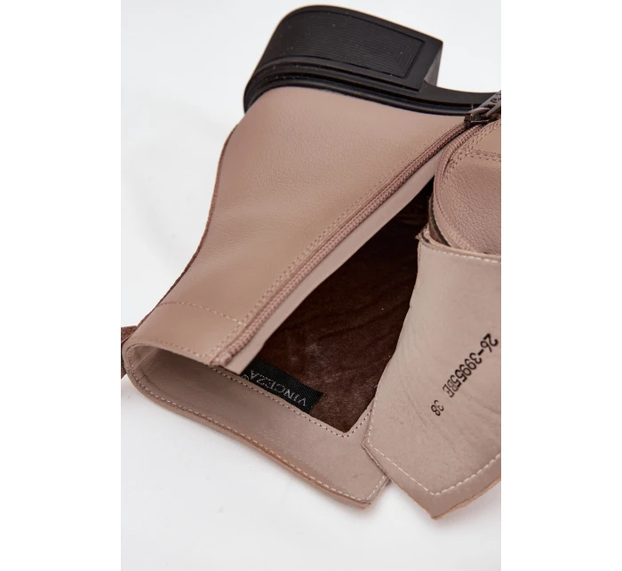 Dámské boty Vinceza – béžové, z pravé kůže, nízký podpatek, zateplené