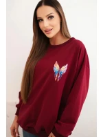 Dámská oversized mikina z bavlny s barevnými model 21421746 na zádech bordová - K-Fashion Dámská oversized mikina z bavlny s barevnými model 21421746 na zádech bordová - K-Fashion