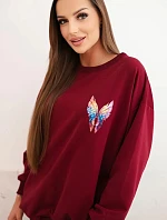 Dámská oversized mikina z bavlny s barevnými křídly na zádech bordová