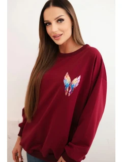Dámská oversized mikina z bavlny s barevnými model 21421746 na zádech bordová - K-Fashion