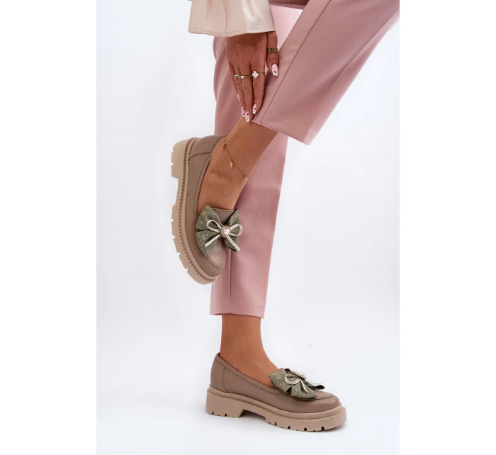 Dámské kožené mokasíny s mašlí Laura Messi 2787 Beige