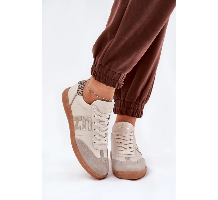 Kožené Sportovní Boty Tenisky Dámské Panterka model 21686778 Béžové - CheBello Kožené Sportovní Boty Tenisky Dámské Panterka model 21686778 Béžové - CheBello