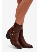 Zateplené dámské kotníkové boty na podpatku s ozdobným hnědé model 21758921 - Boto Zateplené dámské kotníkové boty na podpatku s ozdobným hnědé model 21758921 - Boto